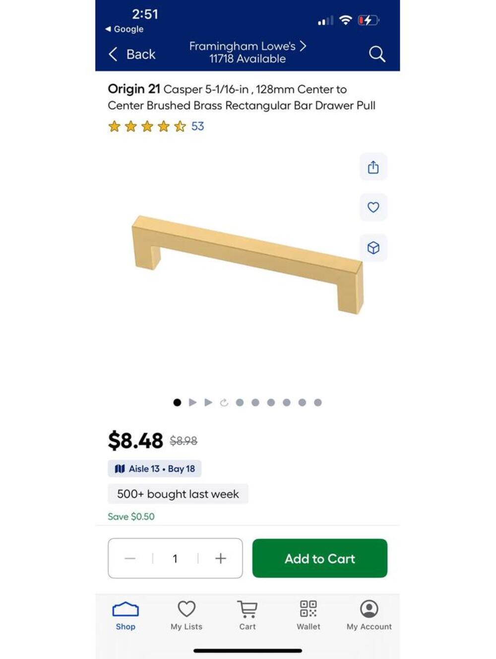 Origin 21 Casper 5-1/16 in. Brushed Brass Rectangular Bar 2-